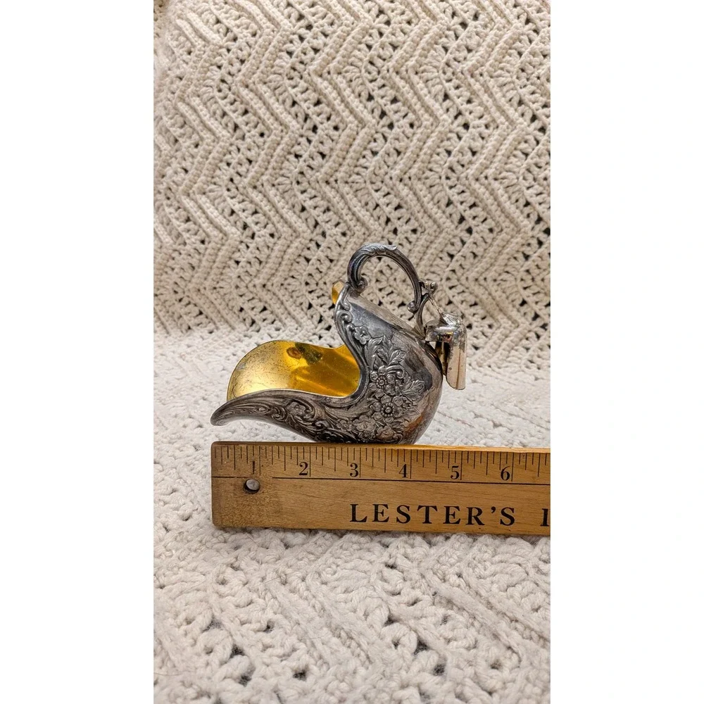 Leonard Silverplate Sugar Scuttle Floral Repousse Gold Wash Interior with Scoop
